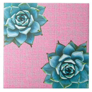 Azulejo Suculenta acuarela en rosa pálido