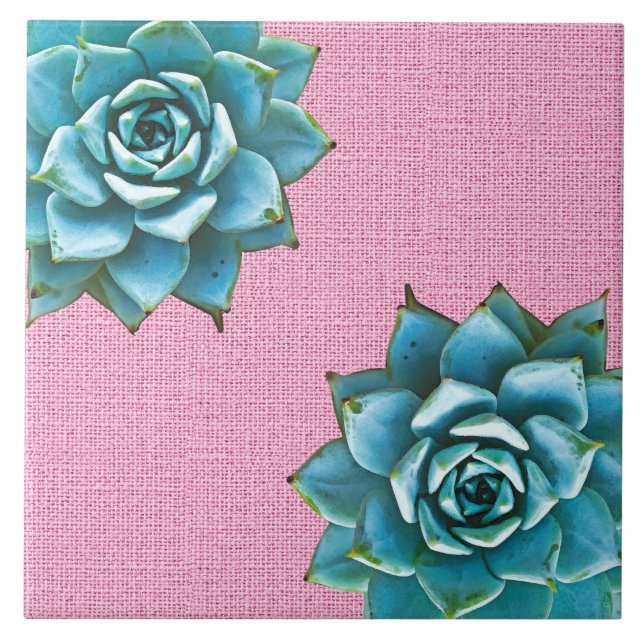 Azulejo Suculenta acuarela en rosa pálido (Frente)