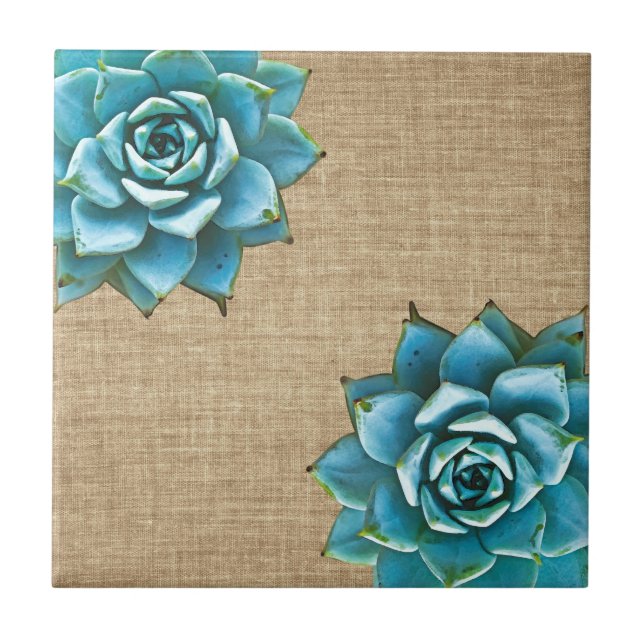 Azulejo Suculenta acuarela en Tan Burlap (Frente)