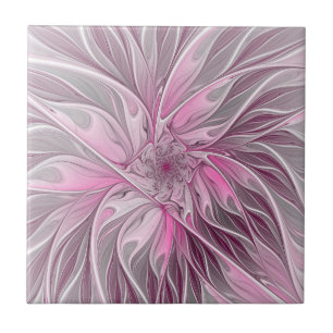 Azulejo Sueño de flores rosadas fractales, patrón de fanta