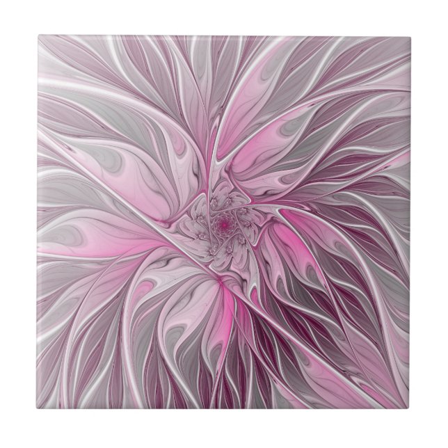 Azulejo Sueño de flores rosadas fractales, patrón de fanta (Frente)
