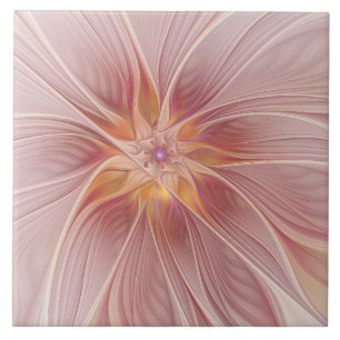 Azulejo Sueño floral abstracto de fractal de arte de rosa
