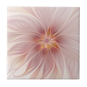 Azulejo Sueño floral abstracto de fractal de arte de rosa