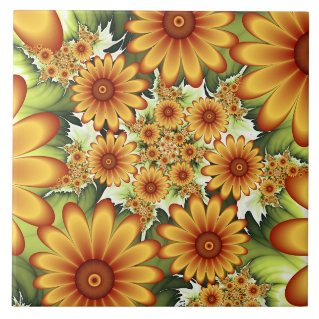 Azulejo Sueño floral, arte fractal de flores abstractas mo (Frente)