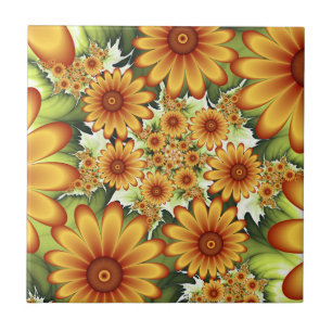 Azulejo Sueño floral, arte fractal de flores abstractas mo