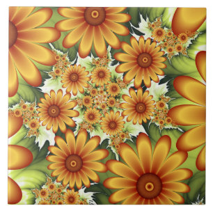 Azulejo Sueño floral, arte fractal de flores abstractas mo
