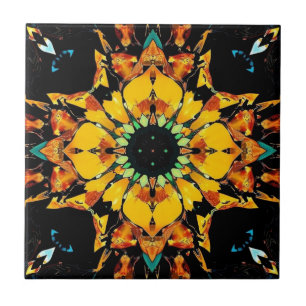 Azulejo Sueños Kaleidoscope: Un girasol abstracto