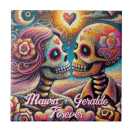 Azulejo Sugar Skulls in Love Chalk Pastel Personalized