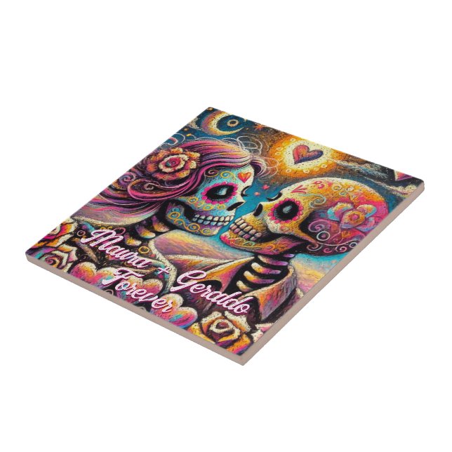 Azulejo Sugar Skulls in Love Chalk Pastel Personalized (Lado)