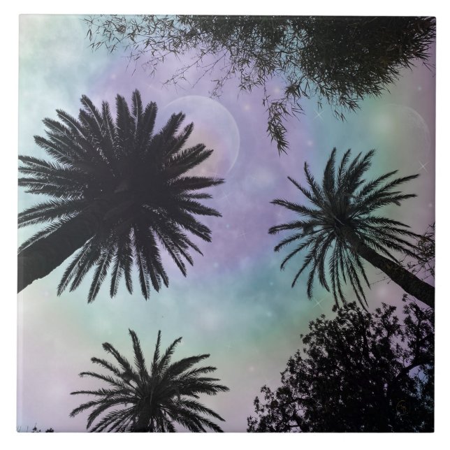 Azulejo Summer Holographic Gradient Palm Trees Design (Frente)