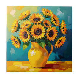 Azulejo Sunflower amarillo con fondo turquesa