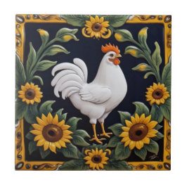 Azulejo Sunflower Chicken - White Hen & Yellow Sunflowers