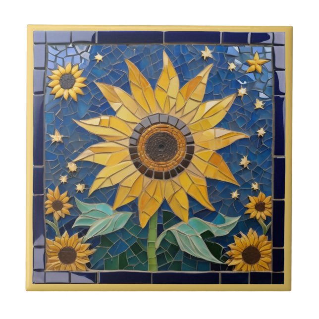 Azulejo Sunflower Faux Mosaic Yellow Sunflowers Marina Azu (Frente)