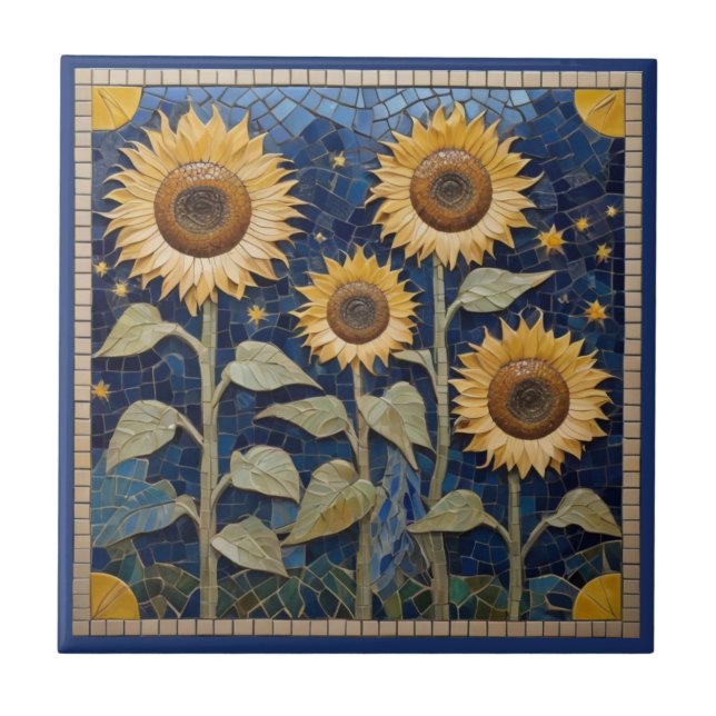 Azulejo Sunflower Faux Mosaic Yellow Sunflowers Marina Azu (Frente)