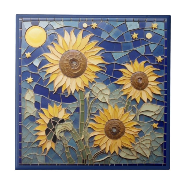 Azulejo Sunflower Faux Mosaic Yellow Sunflowers Marina Azu (Frente)