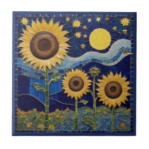 Azulejo Sunflower Faux Mosaic Yellow Sunflowers Marina Azu