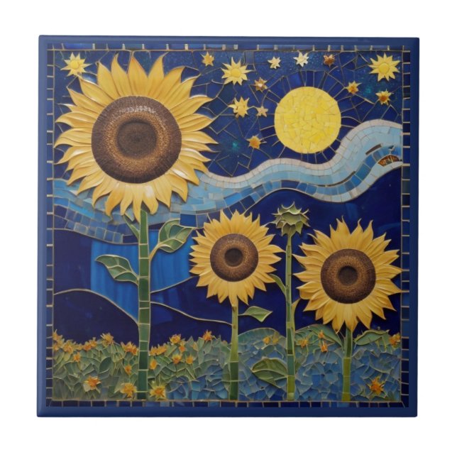 Azulejo Sunflower Faux Mosaic Yellow Sunflowers Marina Azu (Frente)
