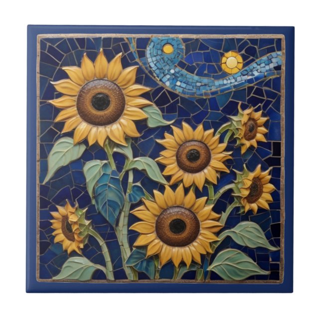 Azulejo Sunflower Faux Mosaic Yellow Sunflowers Marina Azu (Frente)