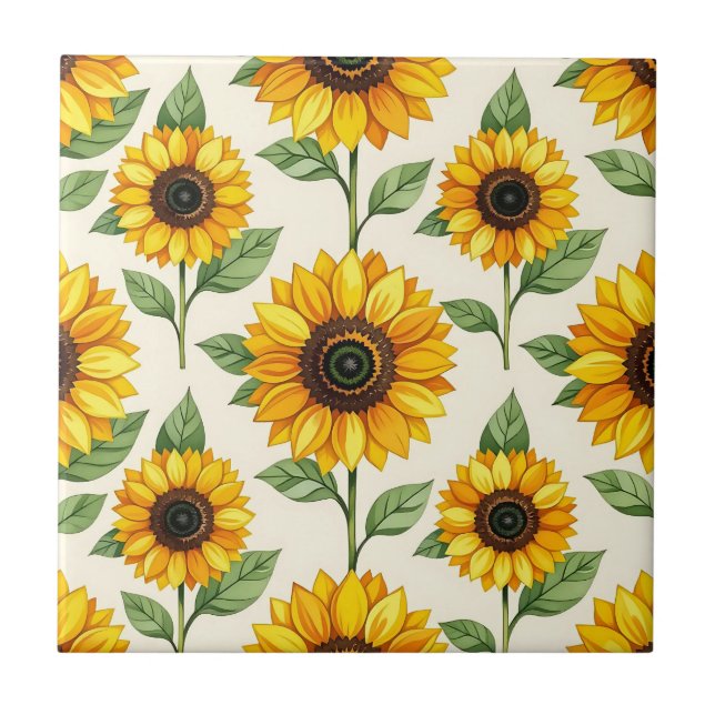 Azulejo Sunflower Floral Seamless Pattern Bright Yellow (Frente)