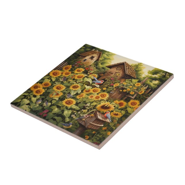 Azulejo Sunflower Garden 12 Casas de Aves Azules (Lado)
