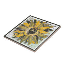 Sunflower Yellow Green Black Watercolor Style Art