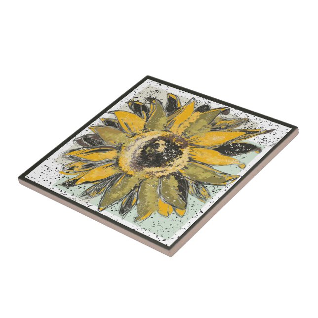Azulejo Sunflower Yellow Green Black Watercolor Style Art (Lado)