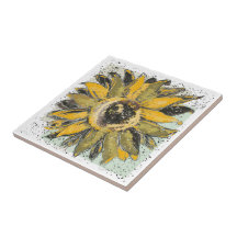 Sunflower Yellow Green Black Watercolor Style Art