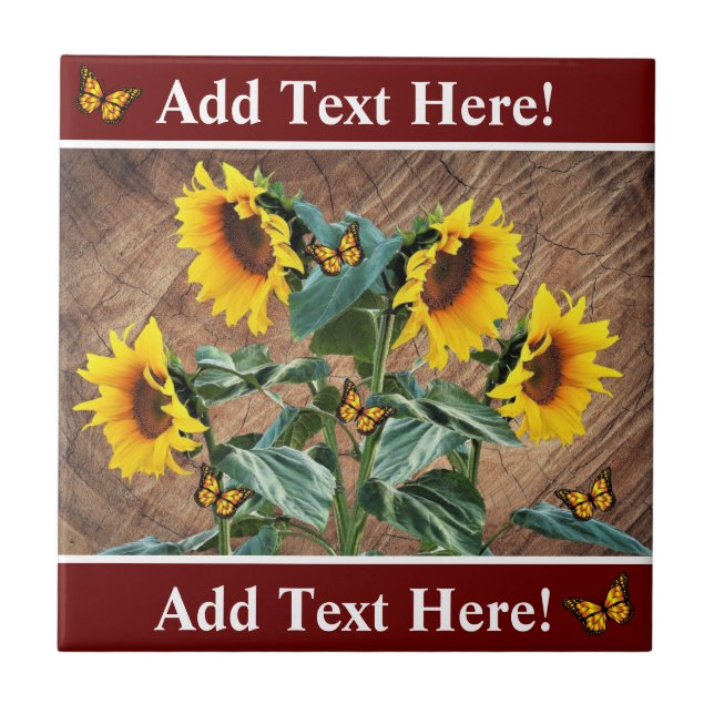 Azulejo Sunflowers Butterflies Rústica Junta de Barn Cerám (Frente)