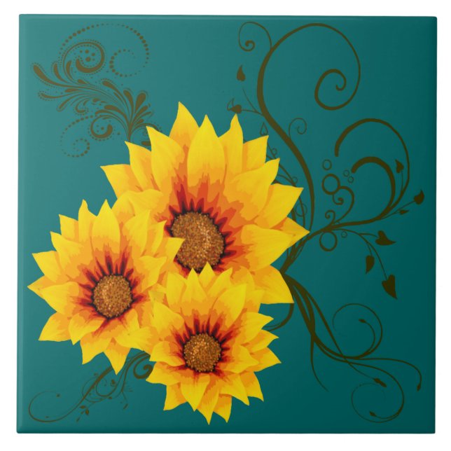 Azulejo Sunflowers Cerámica Tile (Frente)