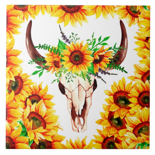 Azulejo Sunflowers y Bull Skull (Frente)