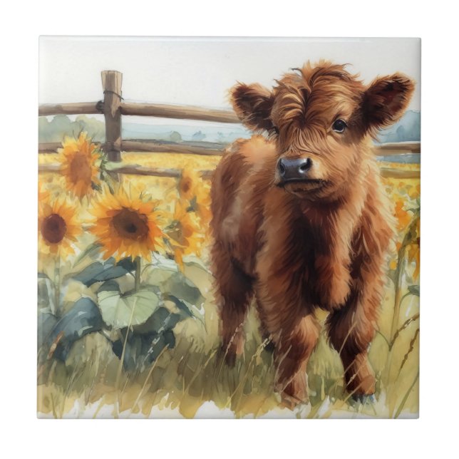 Azulejo Sunflowers y Highland Calf (Frente)