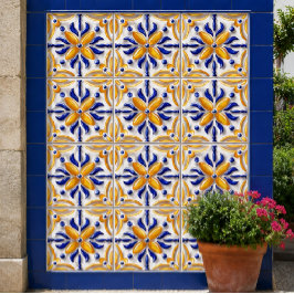 Azulejo Sunlit Algarve Handcrafted Portuguese Blue Yellow