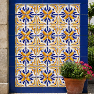 Azulejo Sunlit Algarve Handcrafted Portuguese Blue Yellow