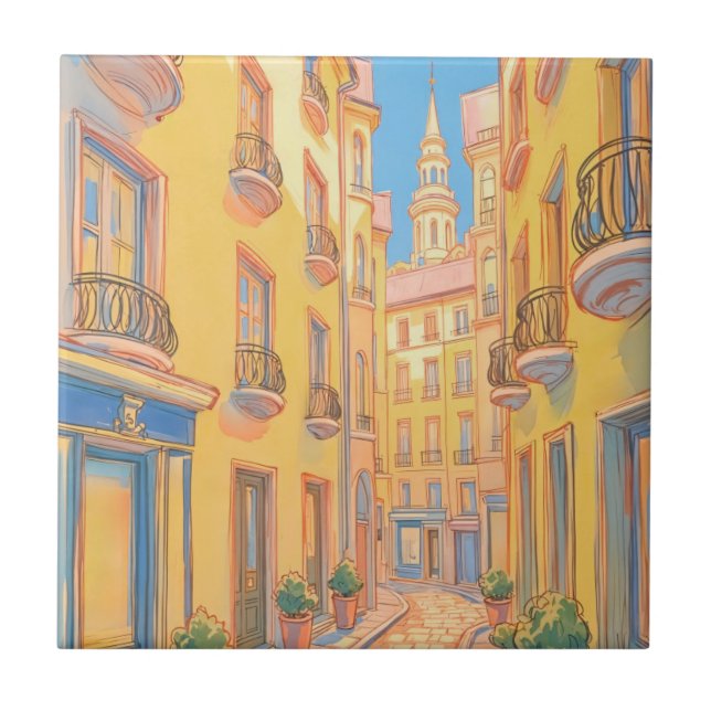 Azulejo Sunny European Street Ceramic Tile - Viaje acogedo (Frente)