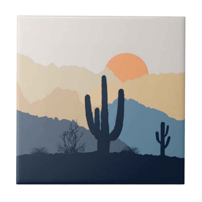 Azulejo Sunrise azul y beige desértico (Frente)