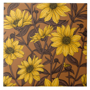 Azulejo Sunroot, girasol salvaje en amarillo y marrón