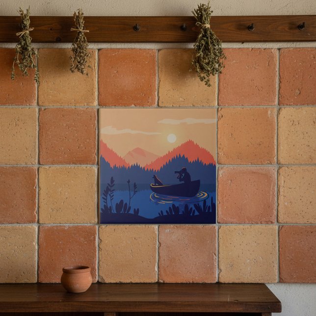 Azulejo Sunset Lake Canoe Illustration (Subido por el creador)