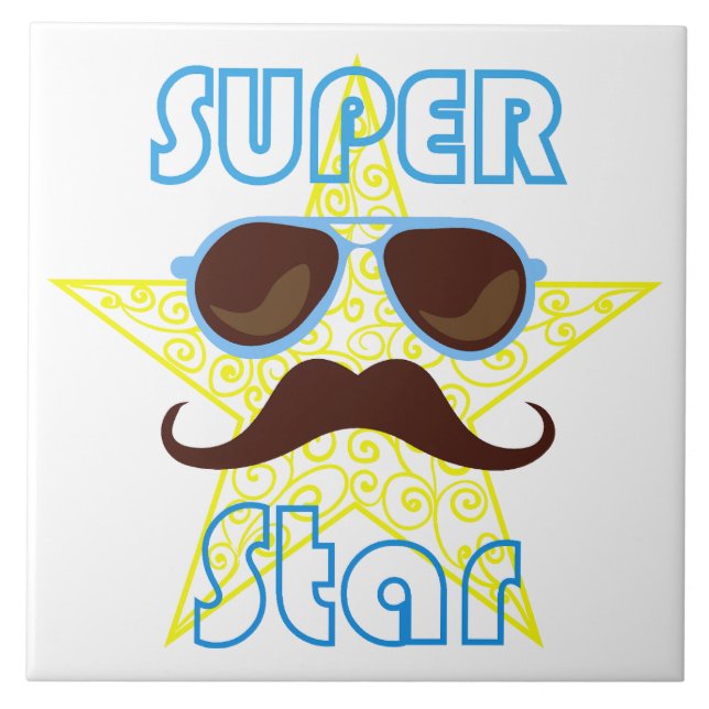 Azulejo Super Star con gafas de sol y bigote (Frente)