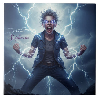 Azulejo Superhero Lightning Energy Woman 