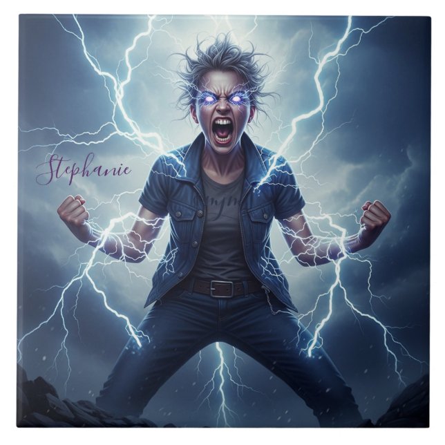 Azulejo Superhero Lightning Energy Woman  (Frente)