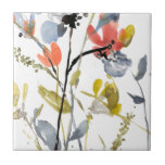 Azulejo Superposición de flores - Flores y tallas de color<br><div class="desc">Superposición de flores II de Jennifer Goldberger. Flores y tallos de color acuático.</div>