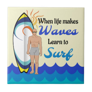 Azulejo Surfboard Ocean Waves Blue Motivation Cita