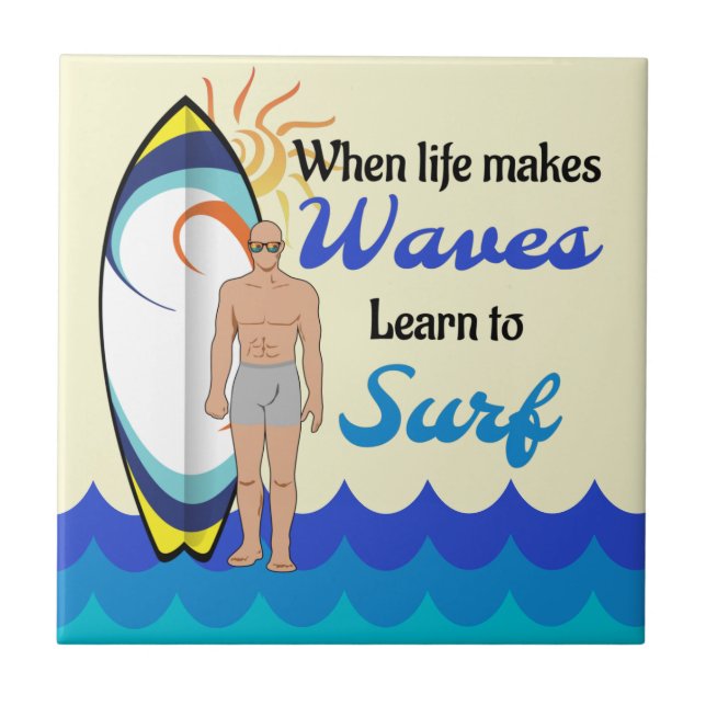 Azulejo Surfboard Ocean Waves Blue Motivation Cita (Frente)
