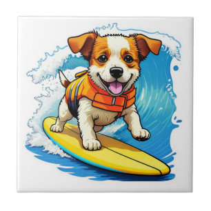 Azulejo Surfing Dog