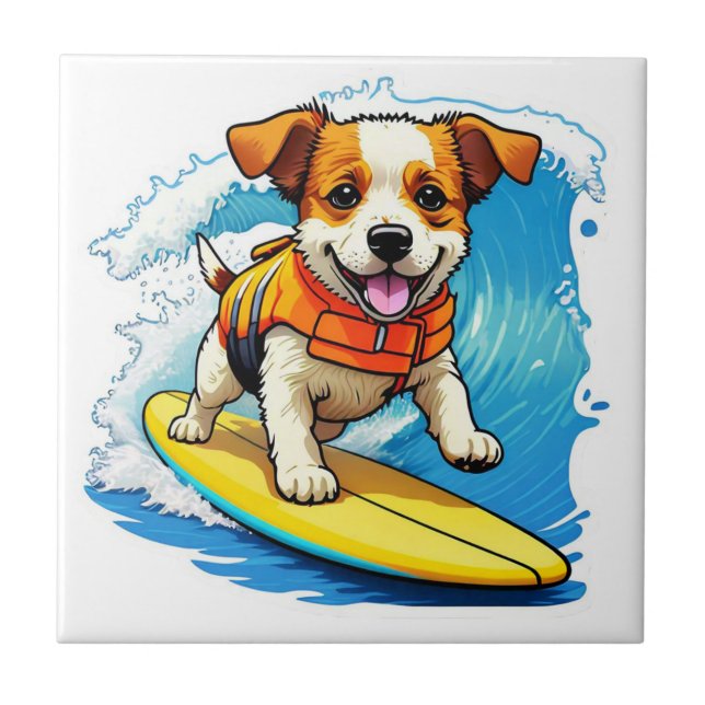 Azulejo Surfing Dog (Frente)