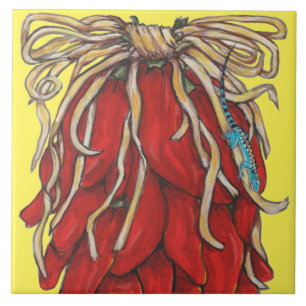 Azulejo Suroeste Lizard Red Chili Pepper House Número Top