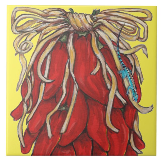 Azulejo Suroeste Lizard Red Chili Pepper House Número Top (Frente)