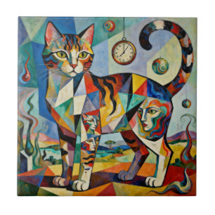 Azulejo Surreal estilo cubista arte gato