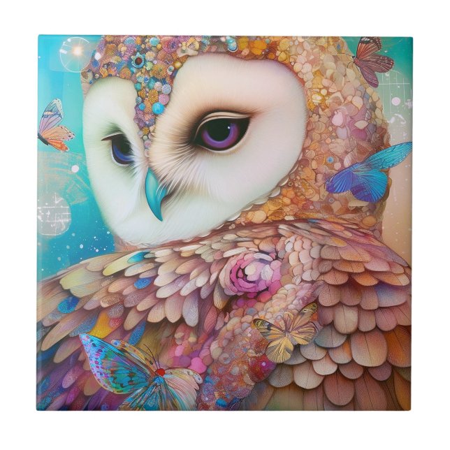 Azulejo Surreal Owl Fantasy Art (Frente)