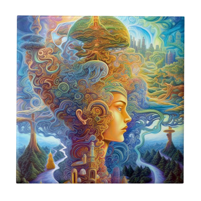 Azulejo Surrealista Woman Landscape Fantasy Art (Frente)